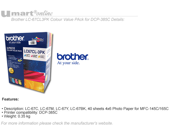 Brother LC-67CL3PK Colour Value PAck for DCP-385C